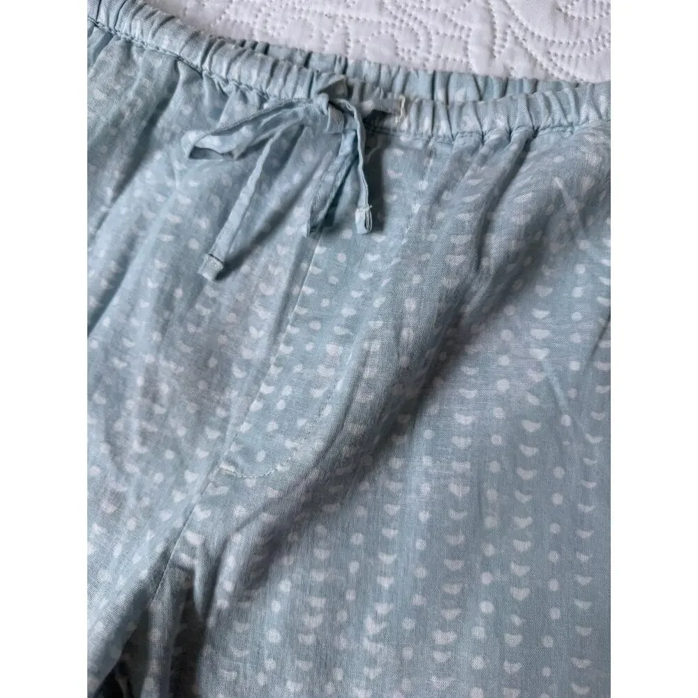 NWT Haven Well Within Cotton Linen Faded Dot Pajama Set Medium Saltwater Blue
